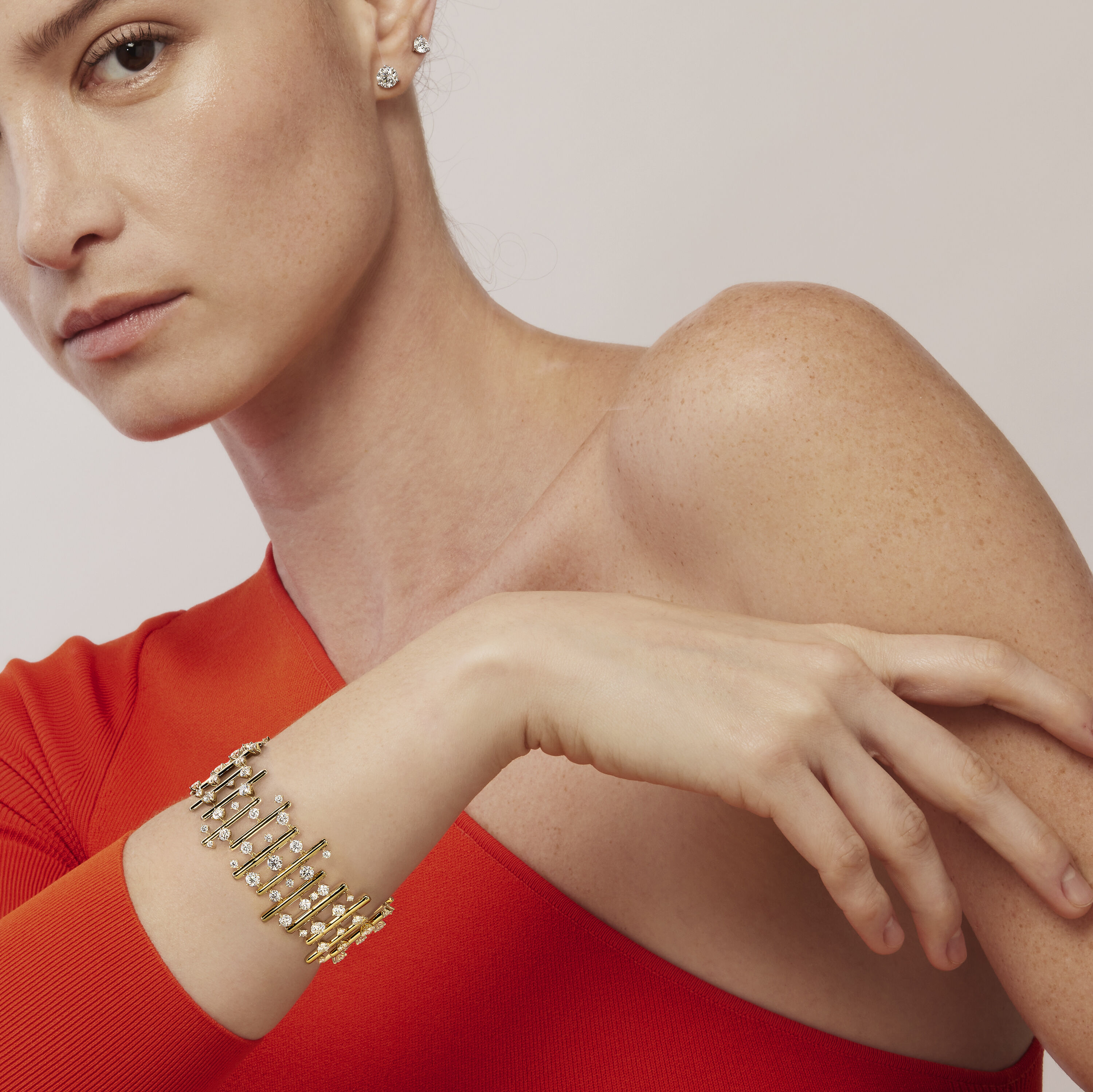 Barre Multi-Row 鑽石手鍊 (大), 18K 玫瑰金, large