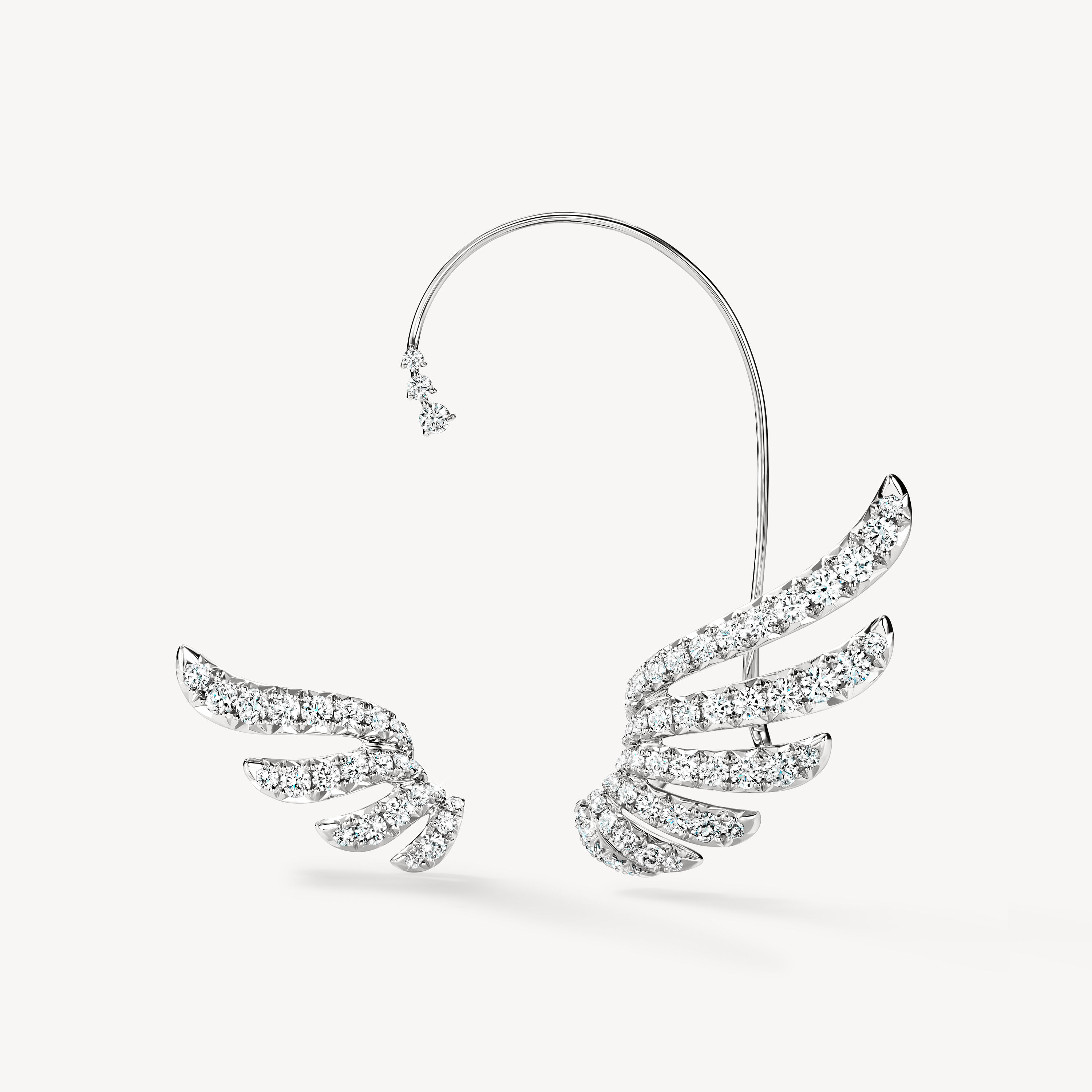 VELA French Cut Pav&eacute; Diamond Asymmetrical Climber Earrings , 18K White Gold, large