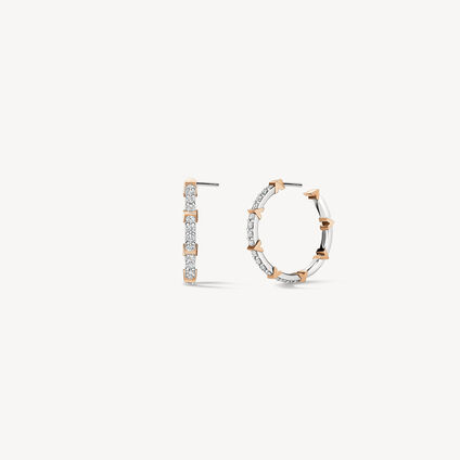 Copley Pav&eacute; Diamond Hoop Earrings, Medium, 18K White gold and Rose gold, large