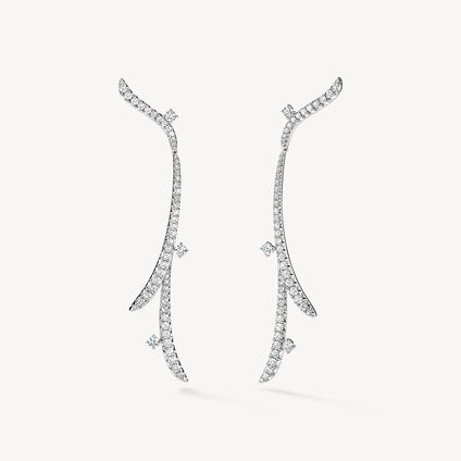VELA French Cut Pav&eacute; Diamond Drop Earrings, 18K White Gold, large