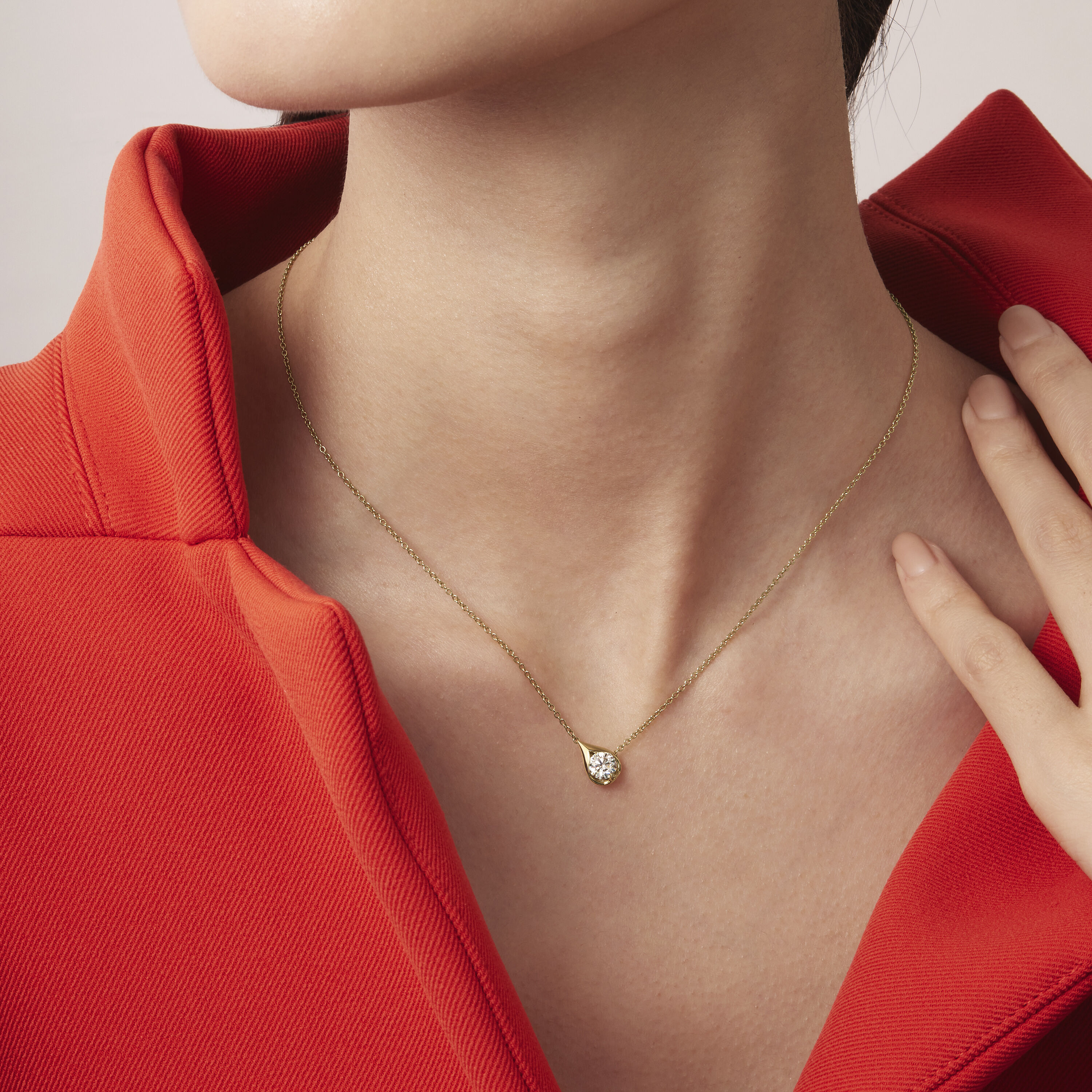 LU Droplet 鑽石項鍊, 18K 黄金, large