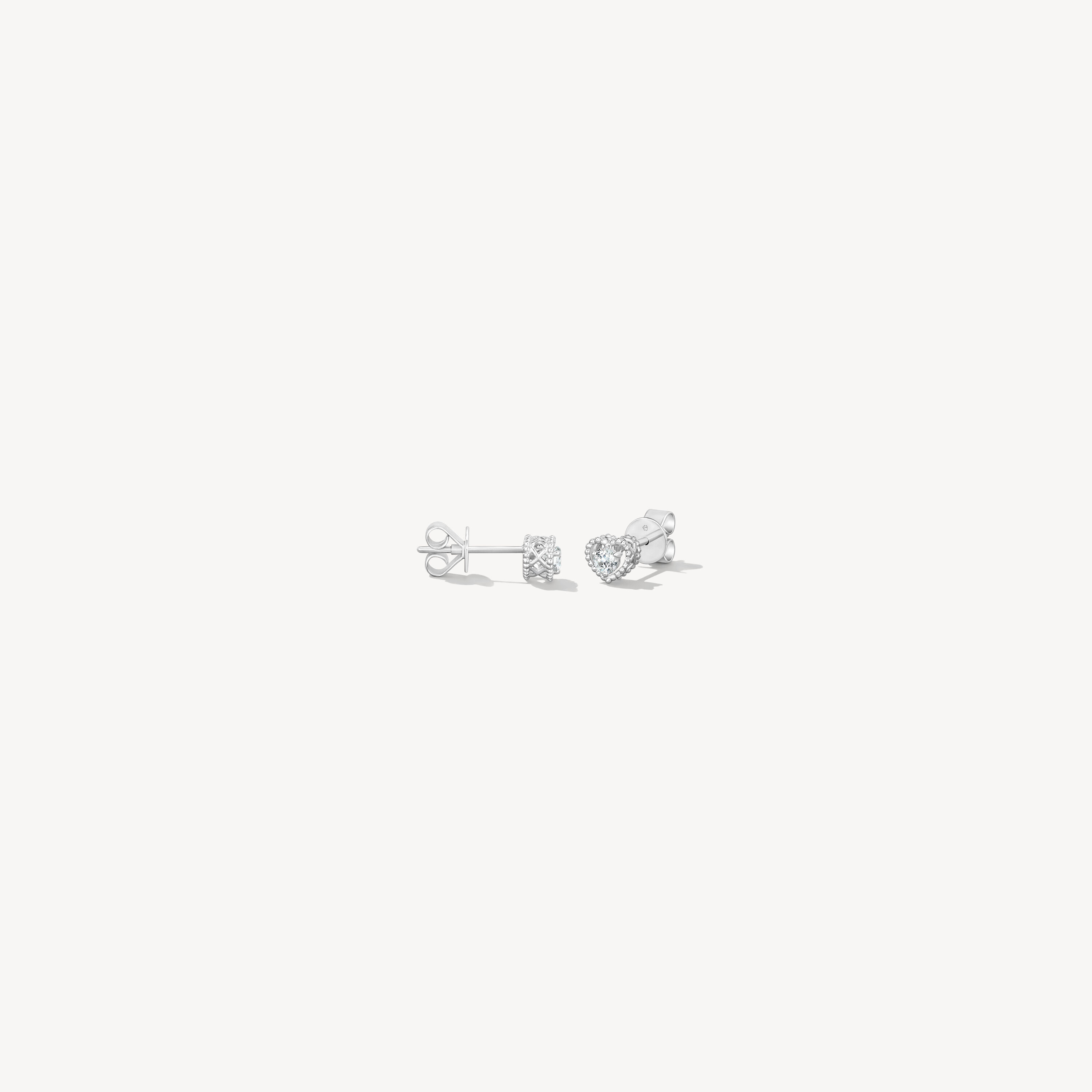 Petite Beaded Heart Stud Earrings, 18K White Gold, large