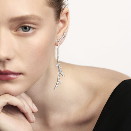 VELA French Cut Pav&eacute; Diamond Drop Earrings, 18K White Gold, large