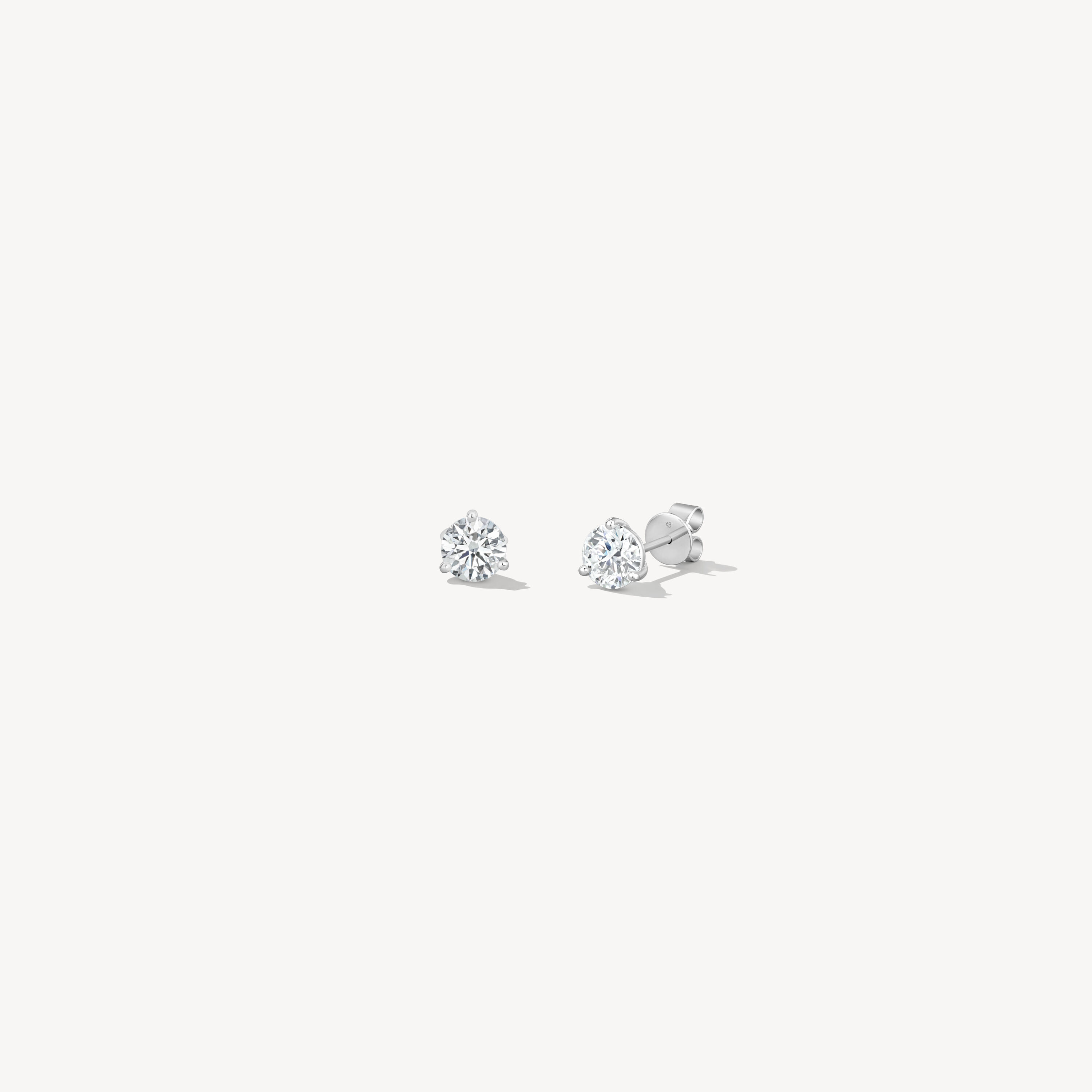 Three-Prong Stud Earrings, 18K White Gold, large