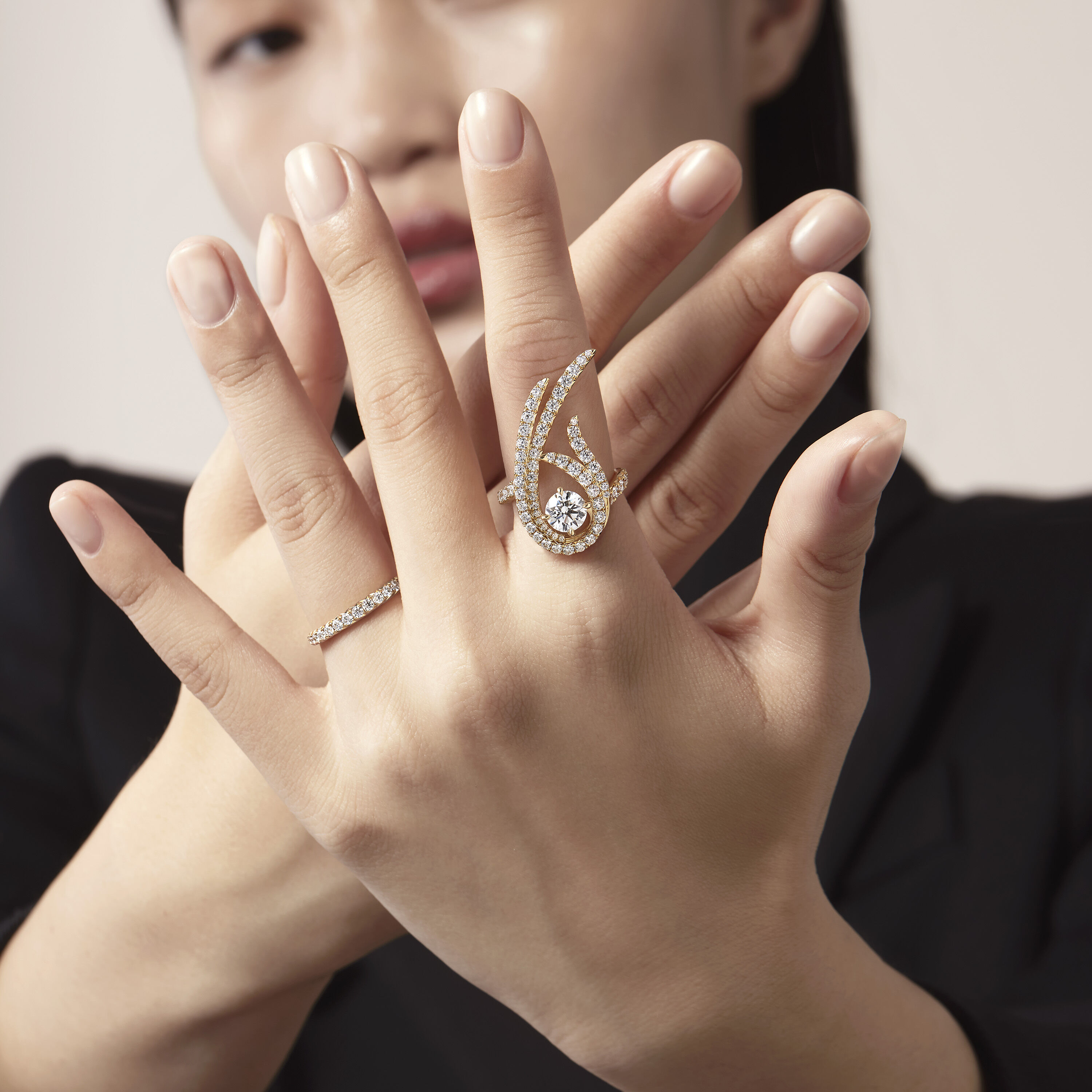 Vela Twisted Cocktail 鑽石套戒, 18K 玫瑰金, large