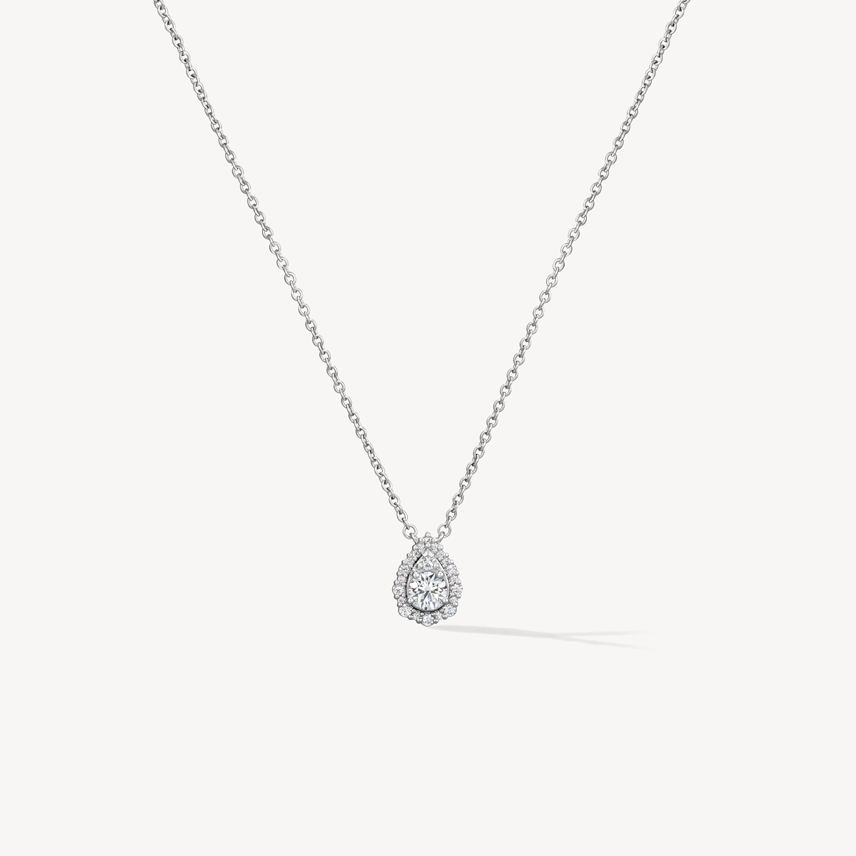 HOF Teardrop Halo Pendant Necklace, 18K White Gold, large