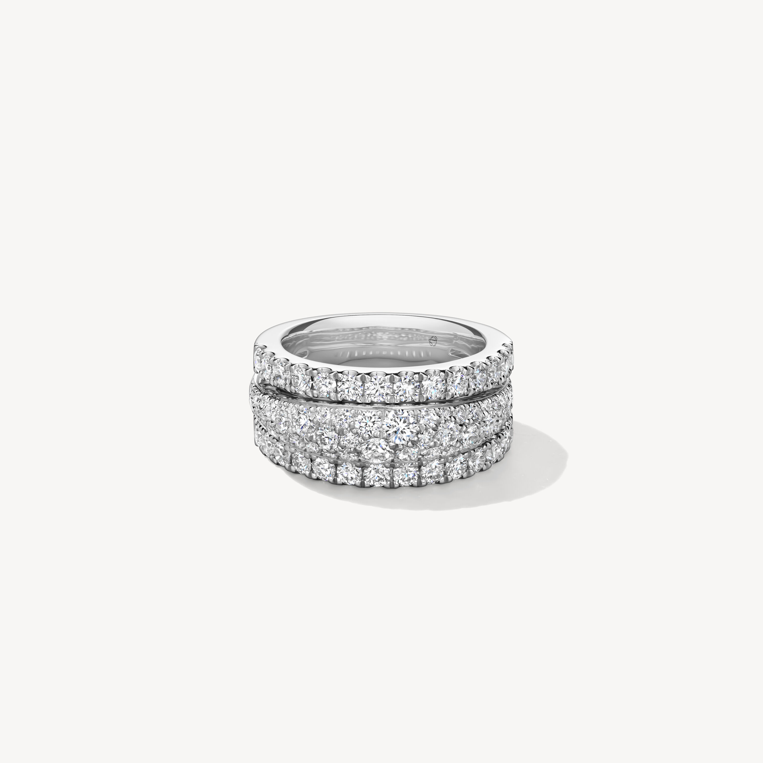 Grace Triple Row Small Domed Ring, 18K White Gold, large