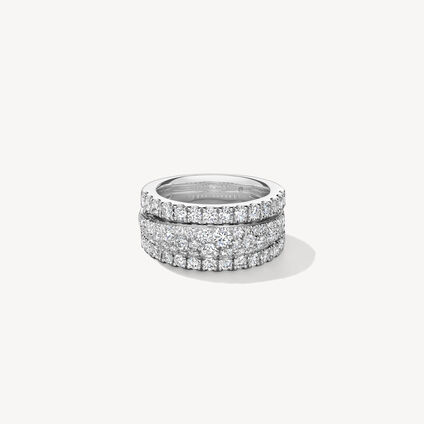 Grace Triple Row Small Domed Ring, 18K White Gold, large