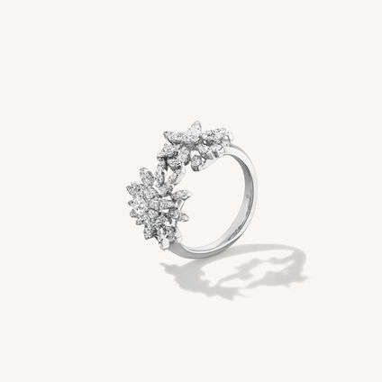 Aerial Double Sunburst  Ring, 18K White Gold, large