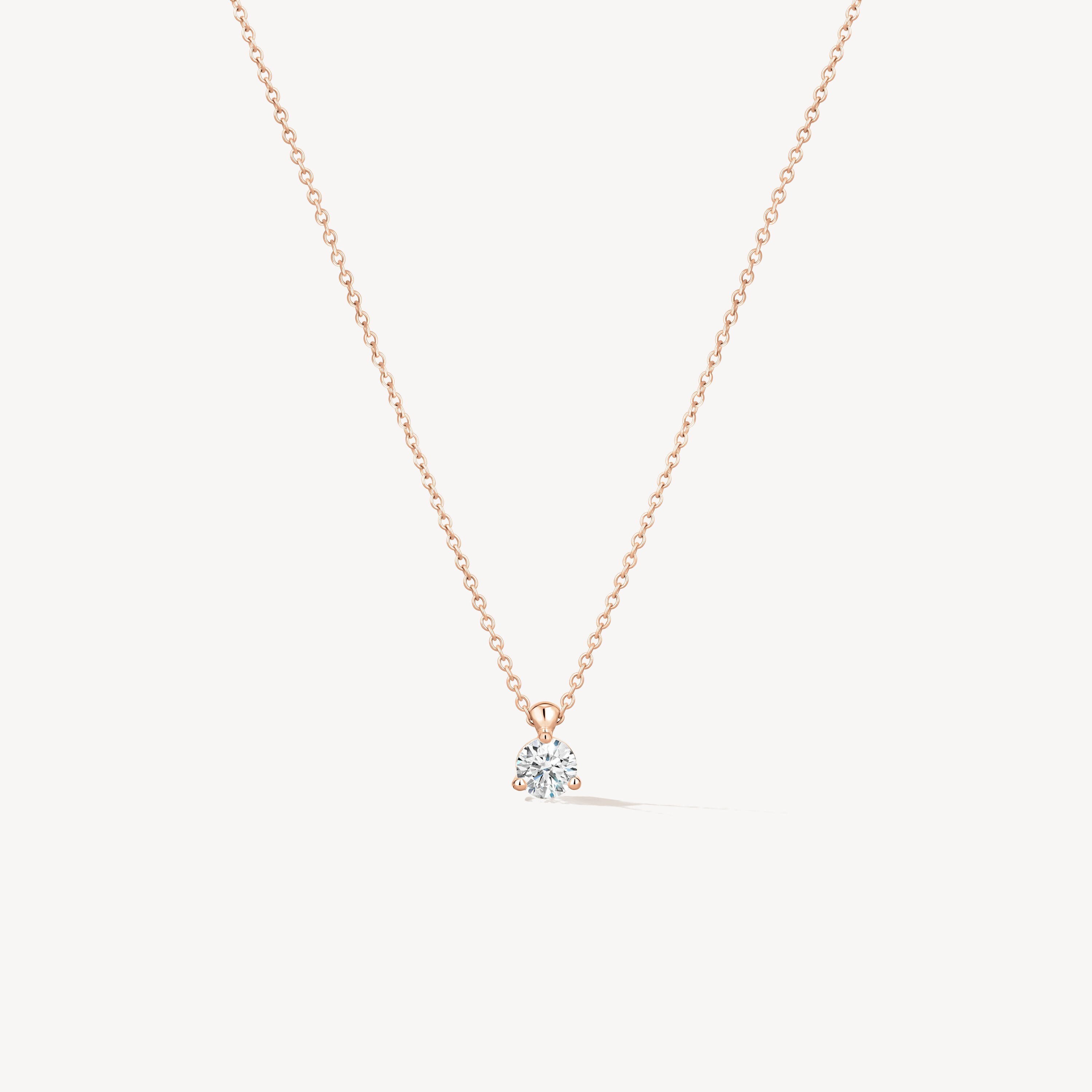 Solitaire Pendant Necklace  - Three-Prong, 18K Rose Gold, large