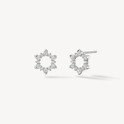 Aerial Open Sunburst Earrings - Small, 18K White Gold, large