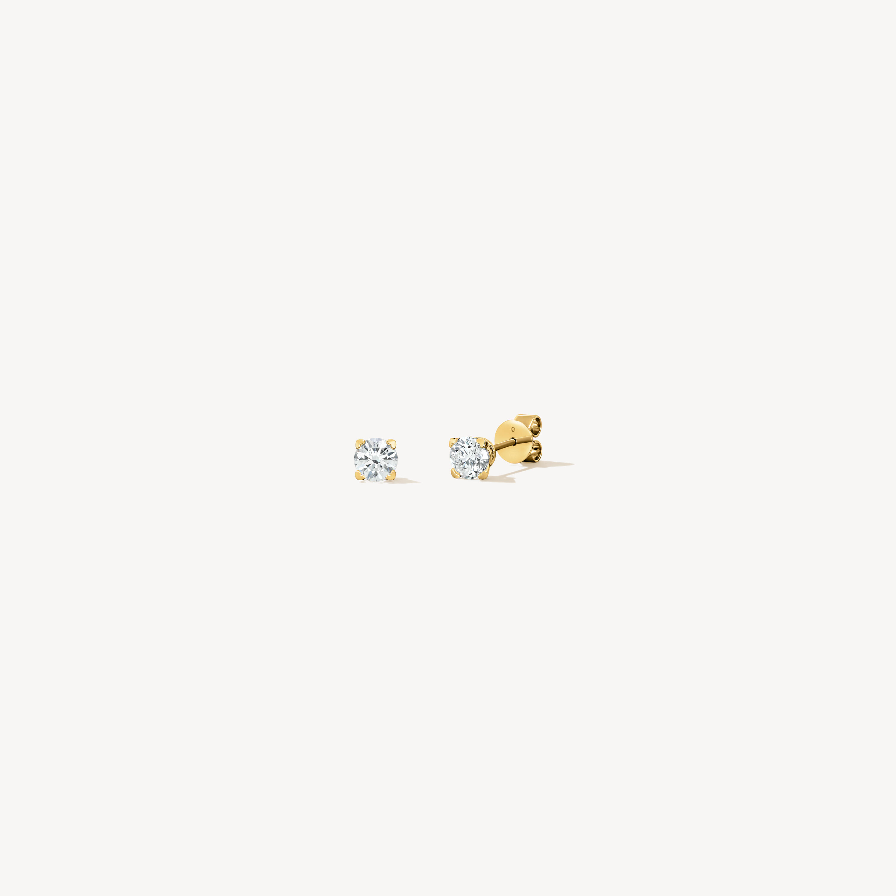 4 Heart-Prong Solitaire Earrings, 18K Yellow Gold, large