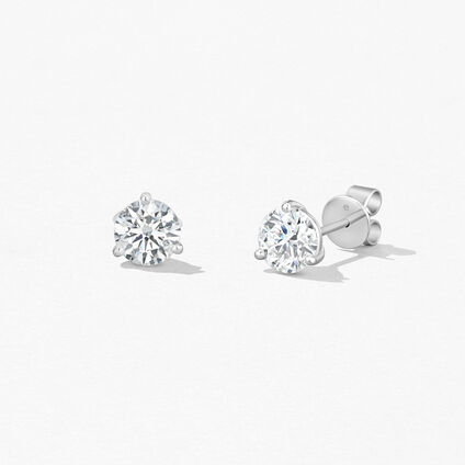  三爪鑽石耳環, 18K 白金, large