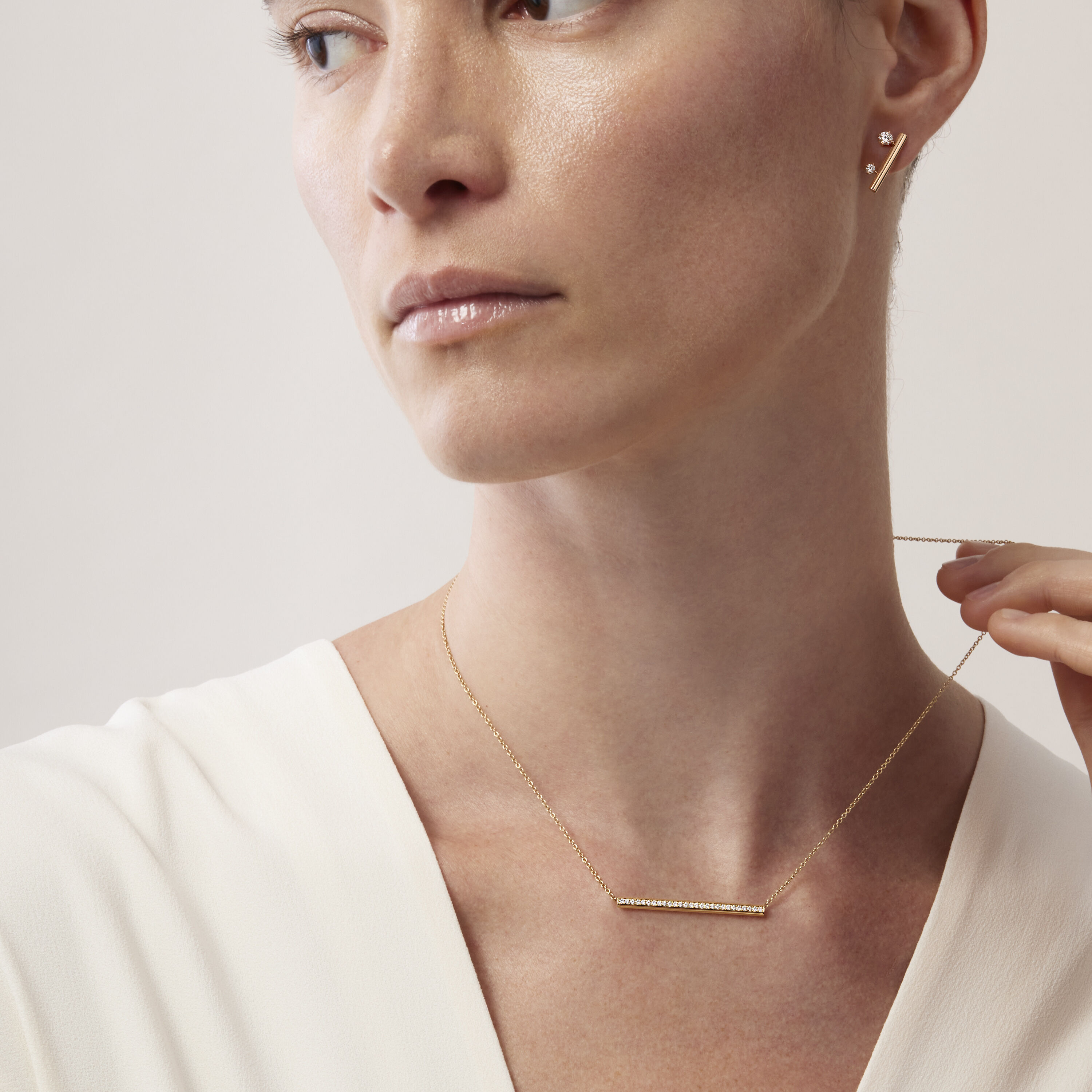 Barre 密鑲鑽石項鍊, 18K 玫瑰金, large