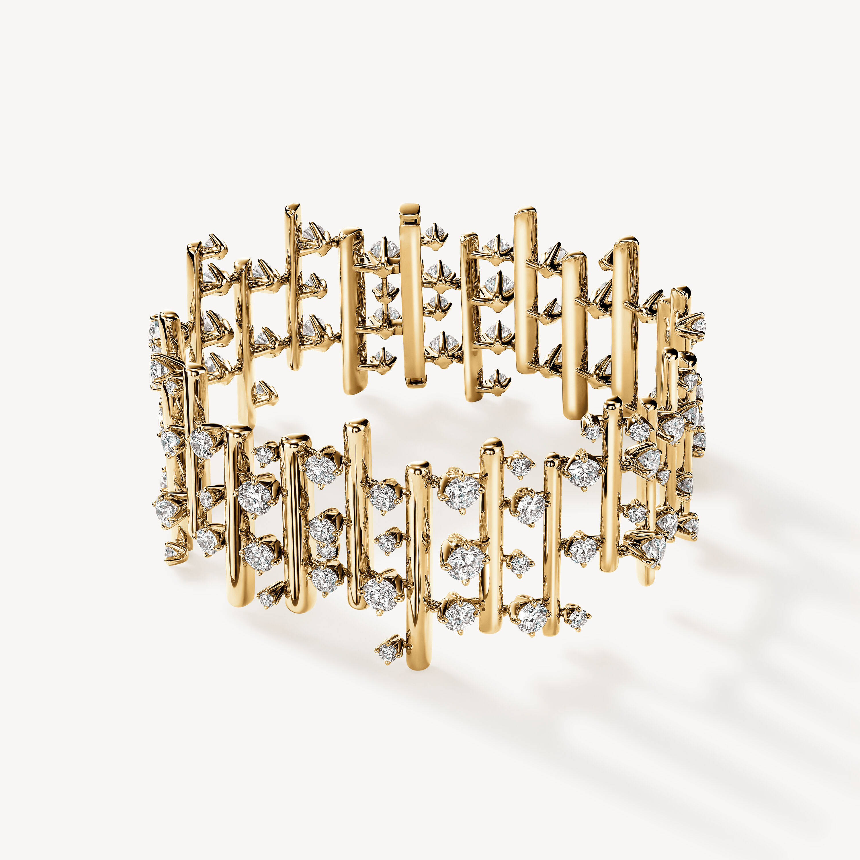 Barre Multi-Row 鑽石手鍊 (大), 18K 黄金, large