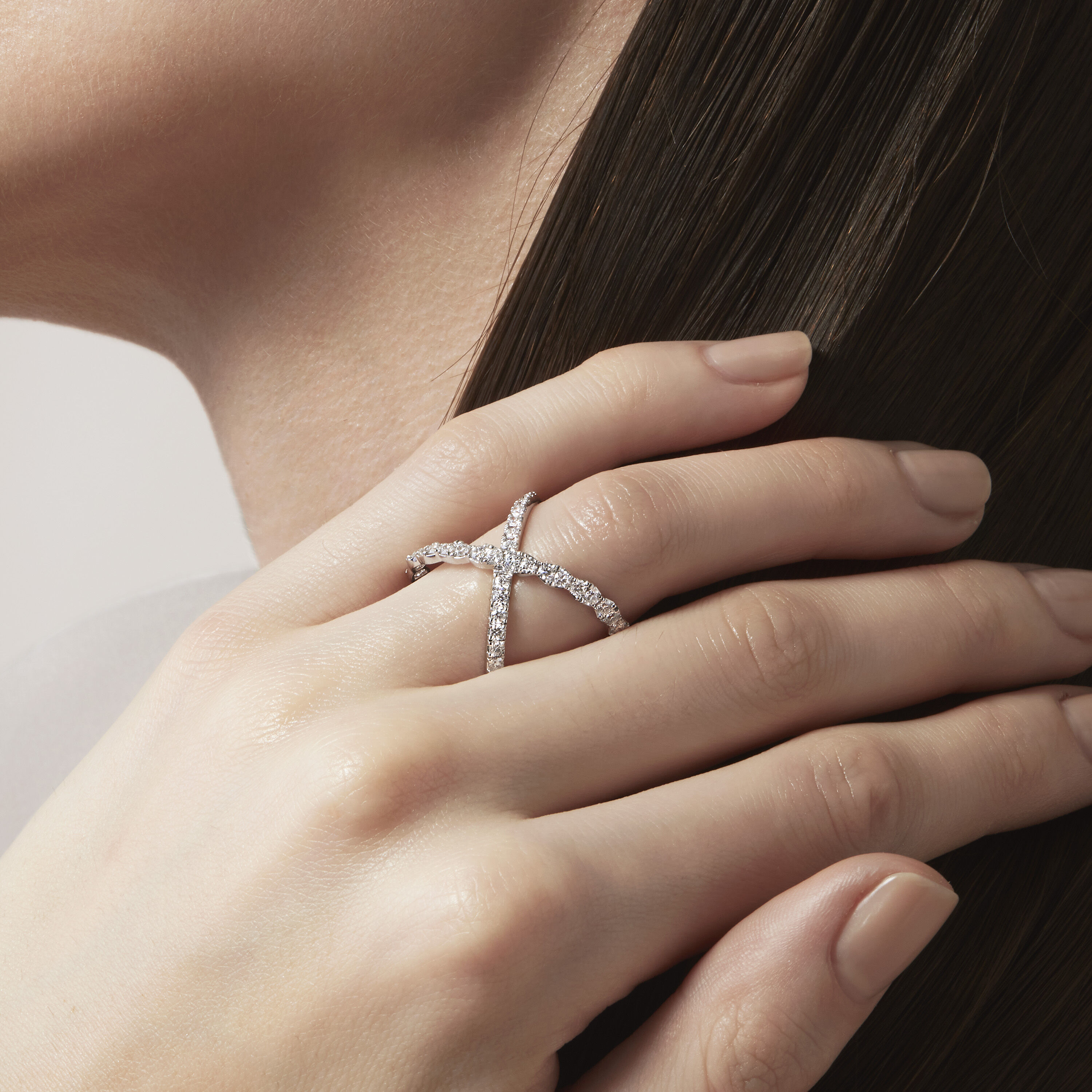 Lorelei Criss Cross 鑽石戒指, 18K 玫瑰金, large