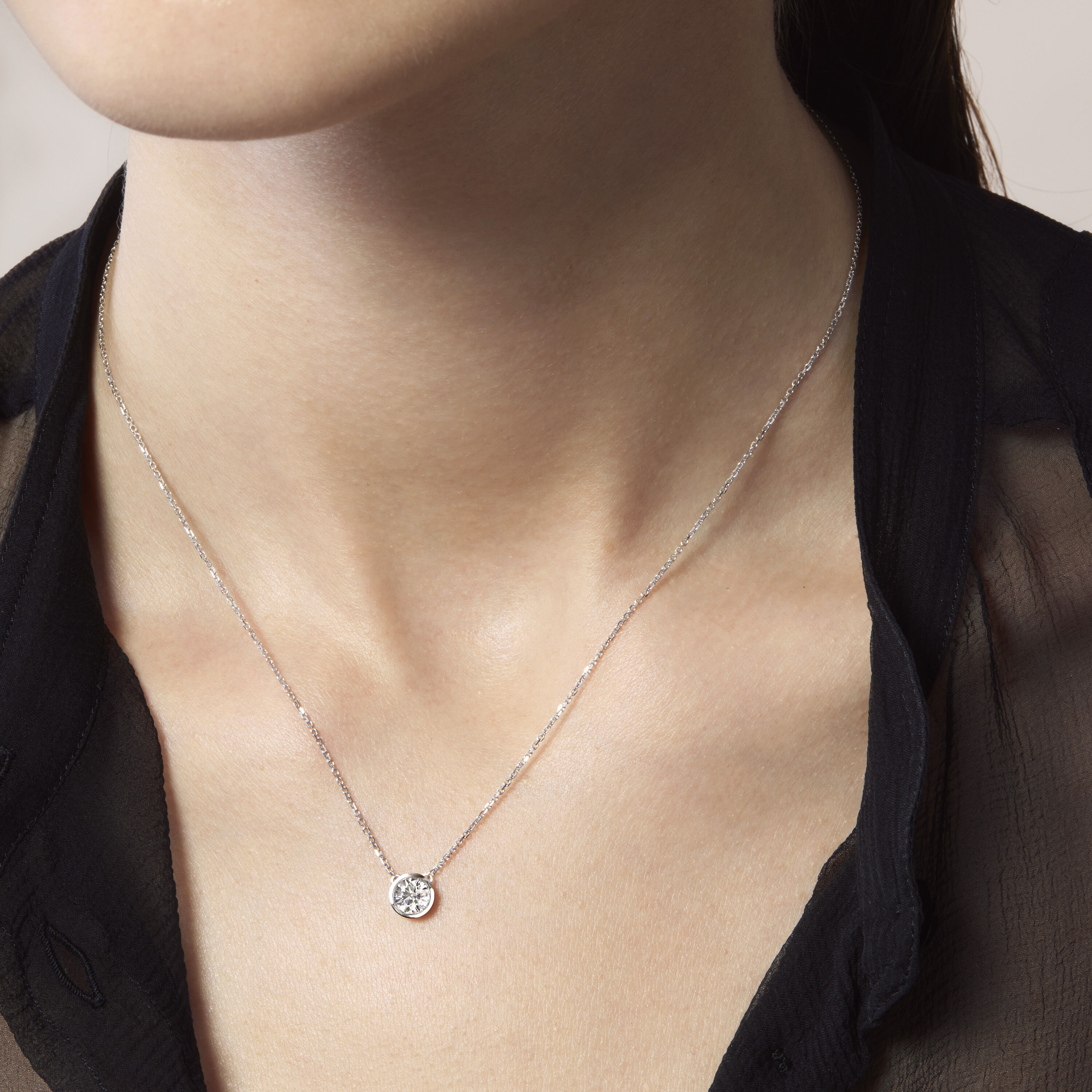 HOF Classic Bezel Solitaire Pendant Necklace, 18K Rose Gold, large
