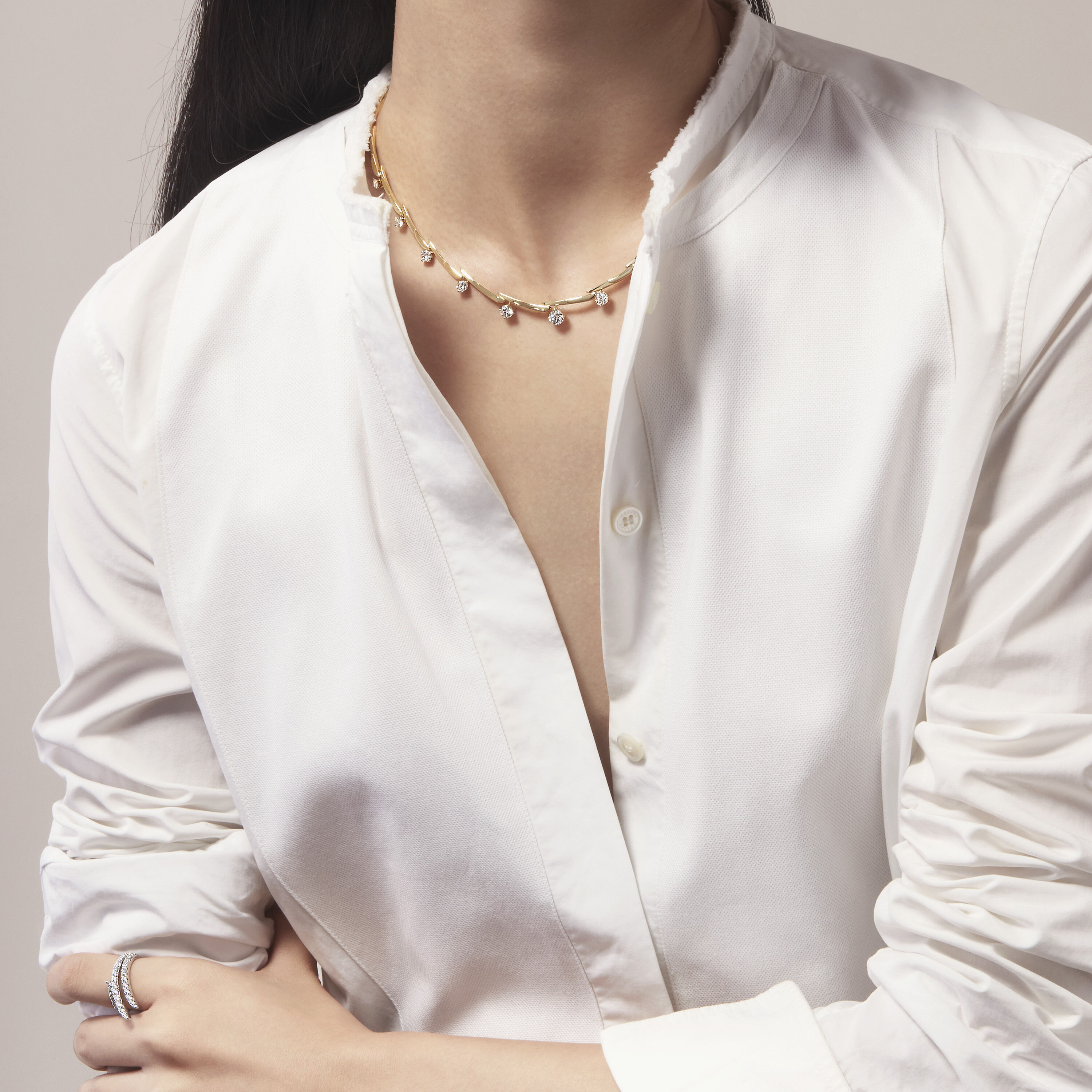 Vela Crossover 鑲鑽項鍊, 18K 玫瑰金, large