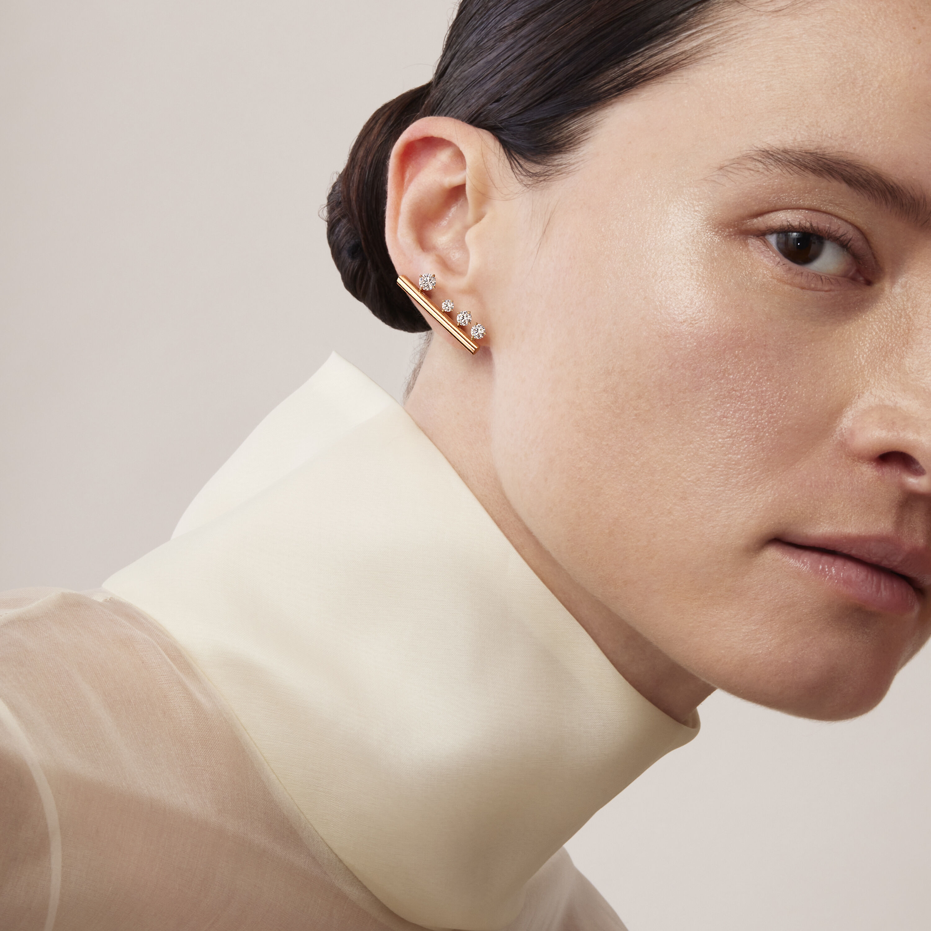 Barre Floating 鑽石耳環 (大), 18K 玫瑰金, large