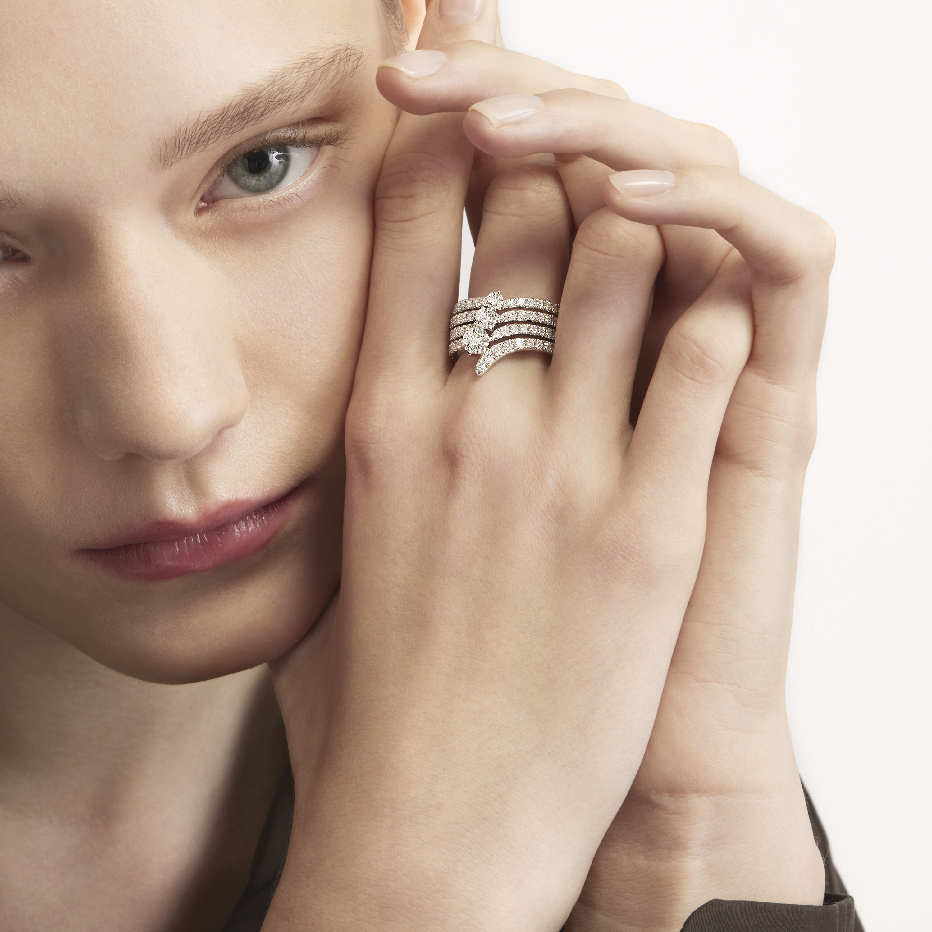 VELA French Cut Pav&eacute; Diamond Cocktail Ring, 18K White Gold, large