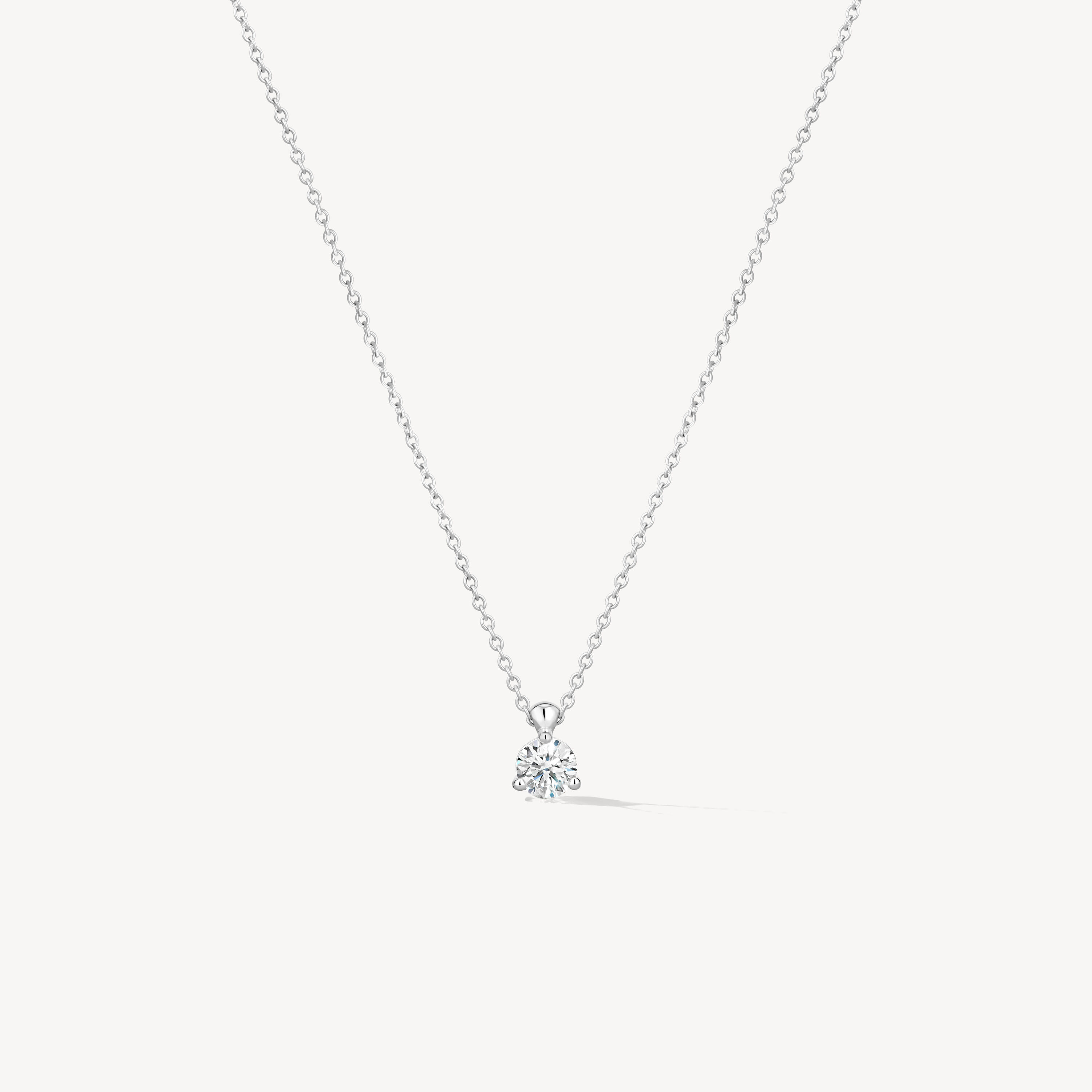 Solitaire Pendant Necklace  - Three-Prong, 18K White Gold, large