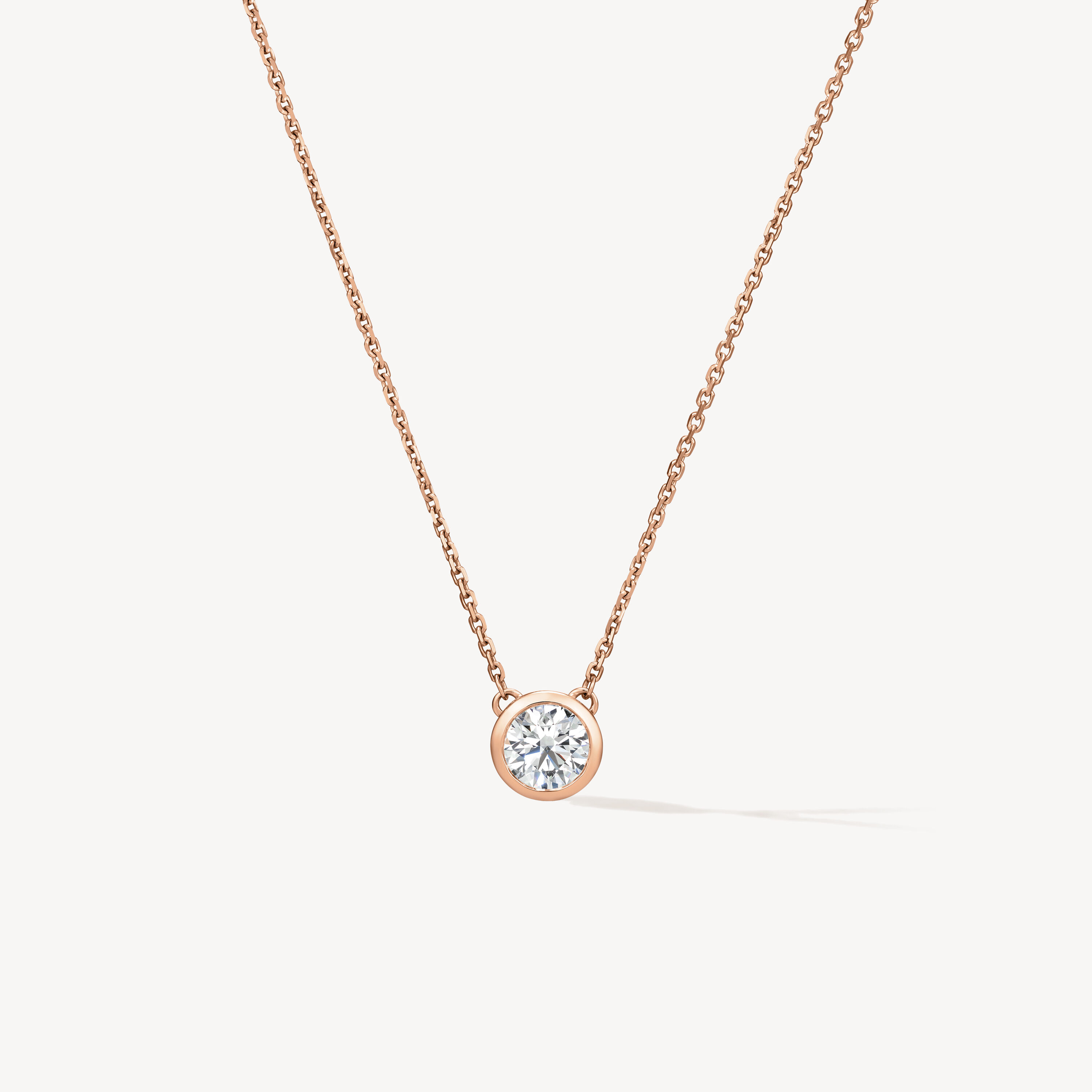 HOF Classic Bezel Solitaire Pendant Necklace, 18K Rose Gold, large