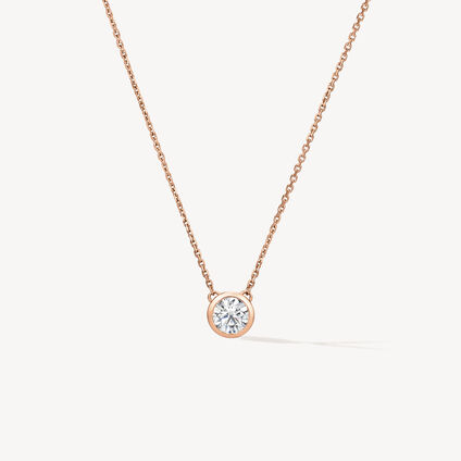 HOF Classic Bezel Solitaire Pendant Necklace, 18K Rose Gold, large