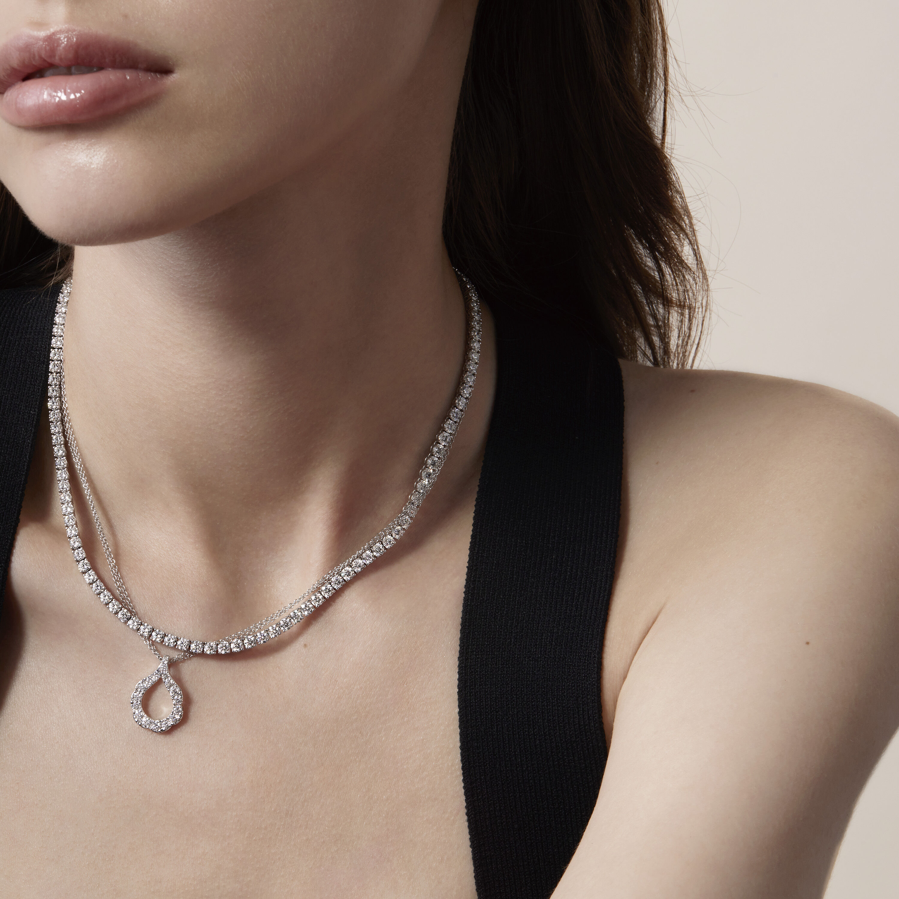 Lorelei Crescent Diamond Pendant Necklace, 18K Rose Gold, large