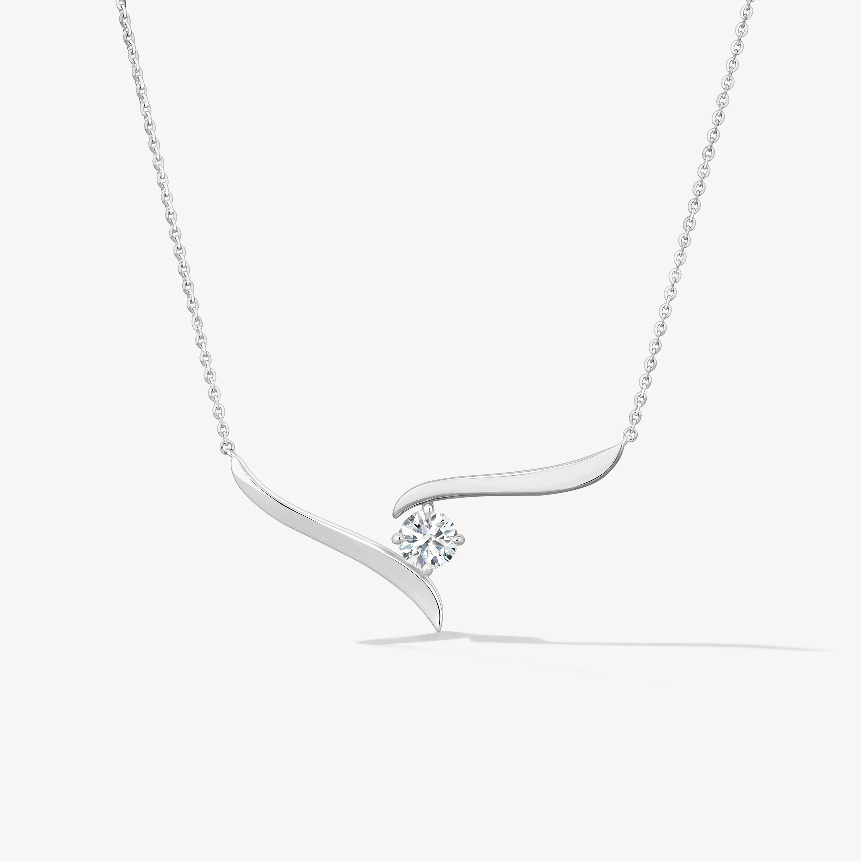 VELA Solitaire Crossover Pendant Necklace, 18K White Gold, large