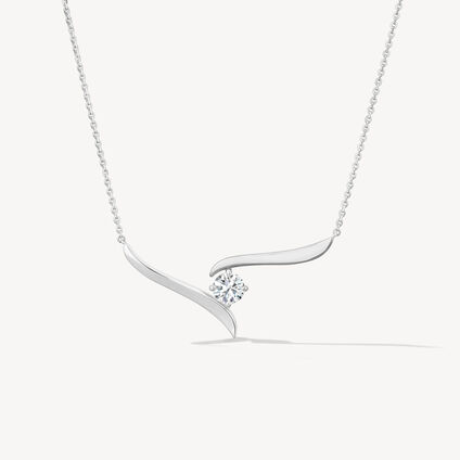 VELA Solitaire Crossover Pendant Necklace, 18K White Gold, large