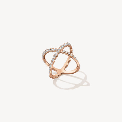 Lorelei Diamond Criss Cross Ring, 18K Rose Gold, large