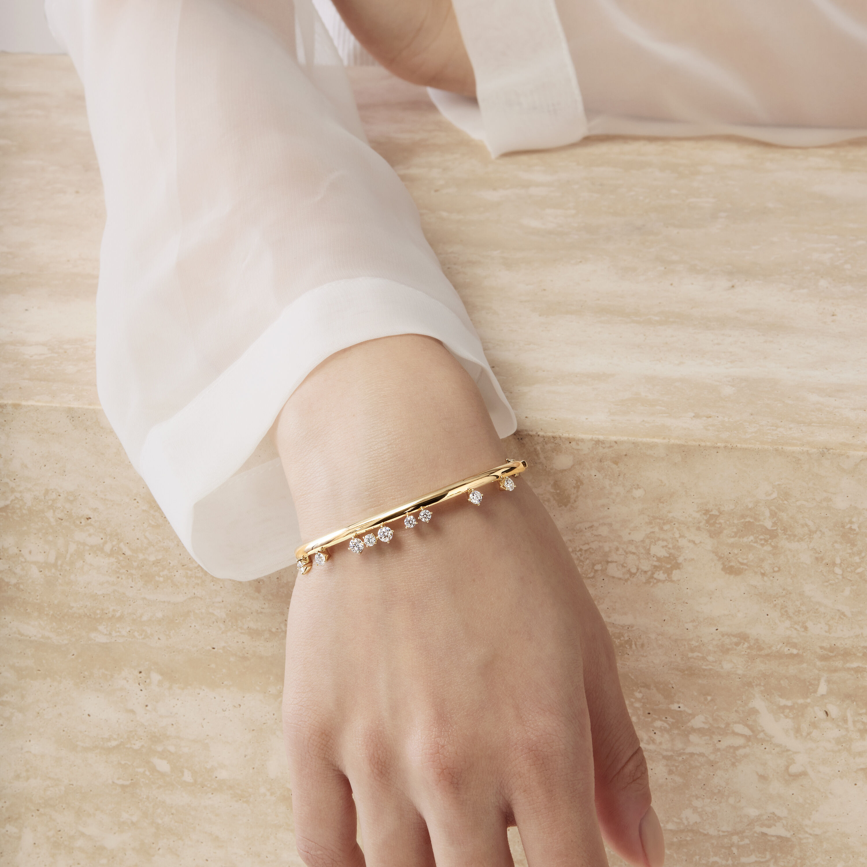 BARRE Floating Diamond Bangle, 18K White Gold, large