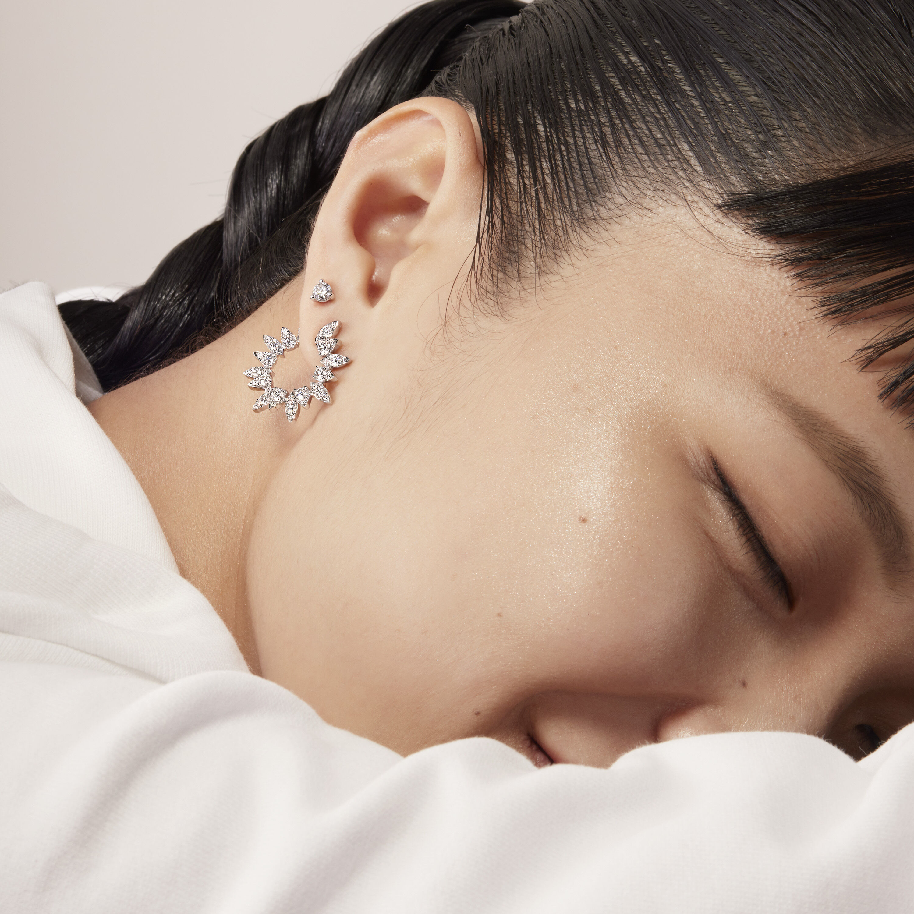  三爪鑽石耳環, 18K 玫瑰金, large