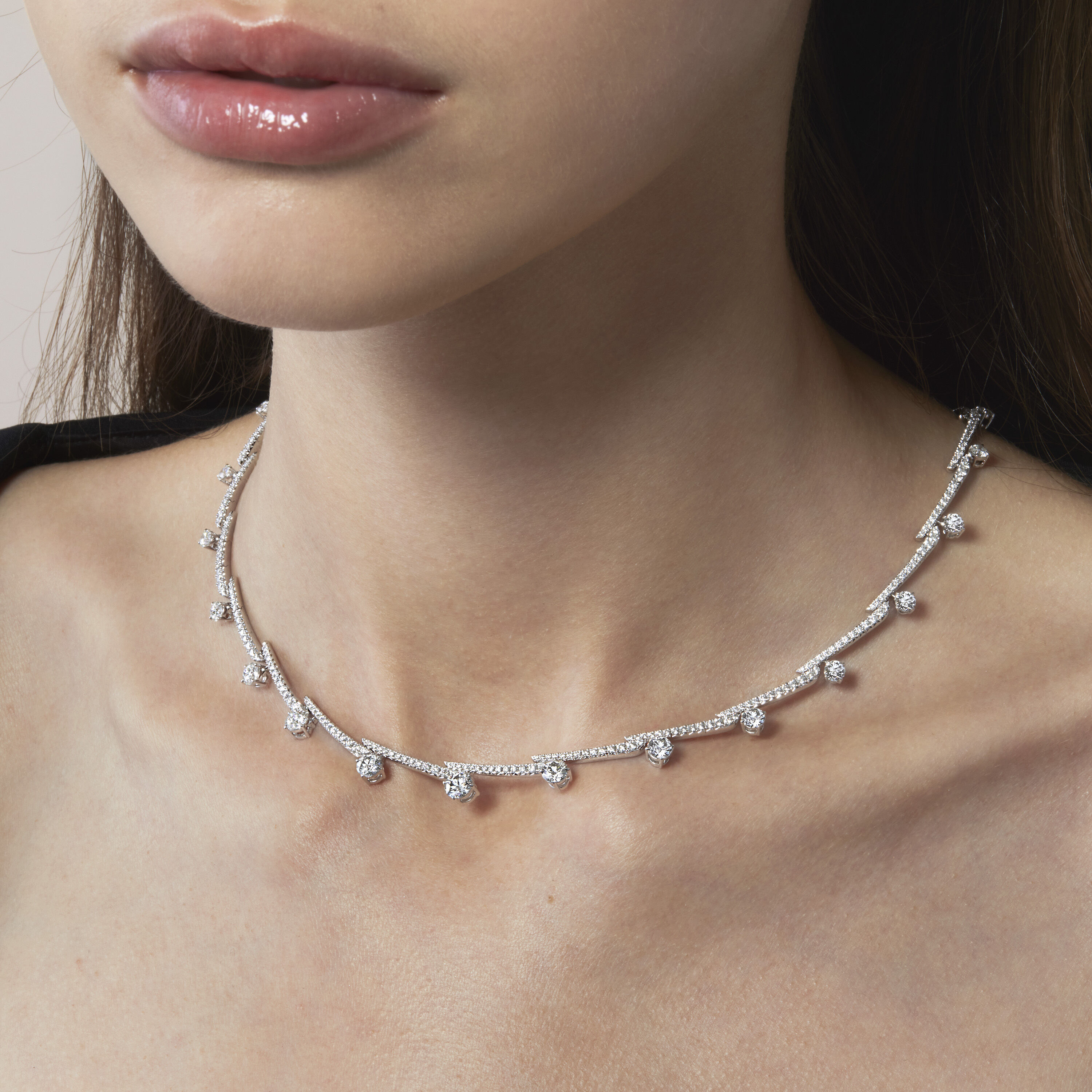 VELA Crossover French Cut Pav&eacute; Necklace, 18K Rose Gold, large