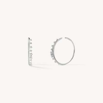 BARRE Floating Diamond Large Hoops, 18K White Gold, large