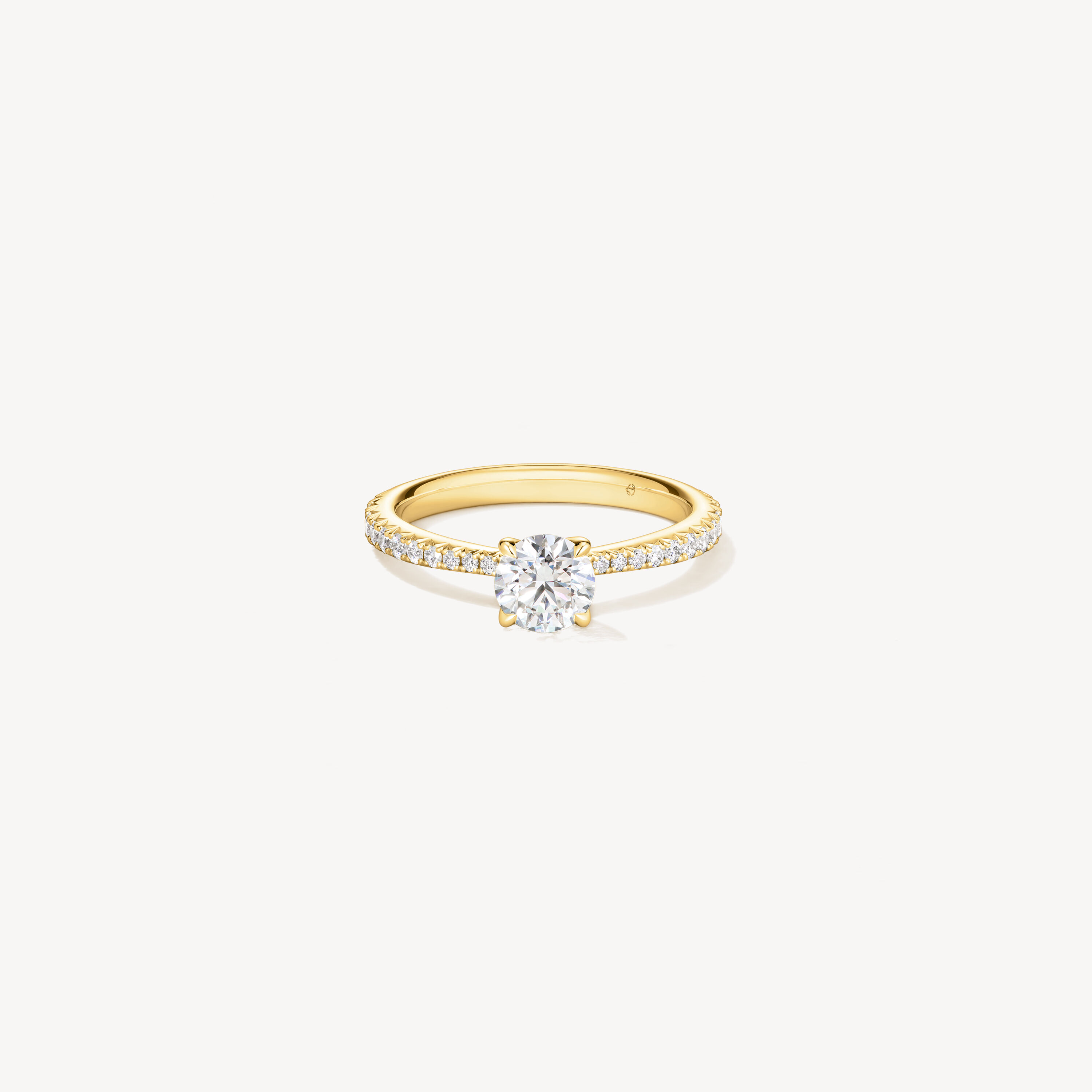VELA Solitatire Ring With Diamond Band, 18K Yellow Gold, large
