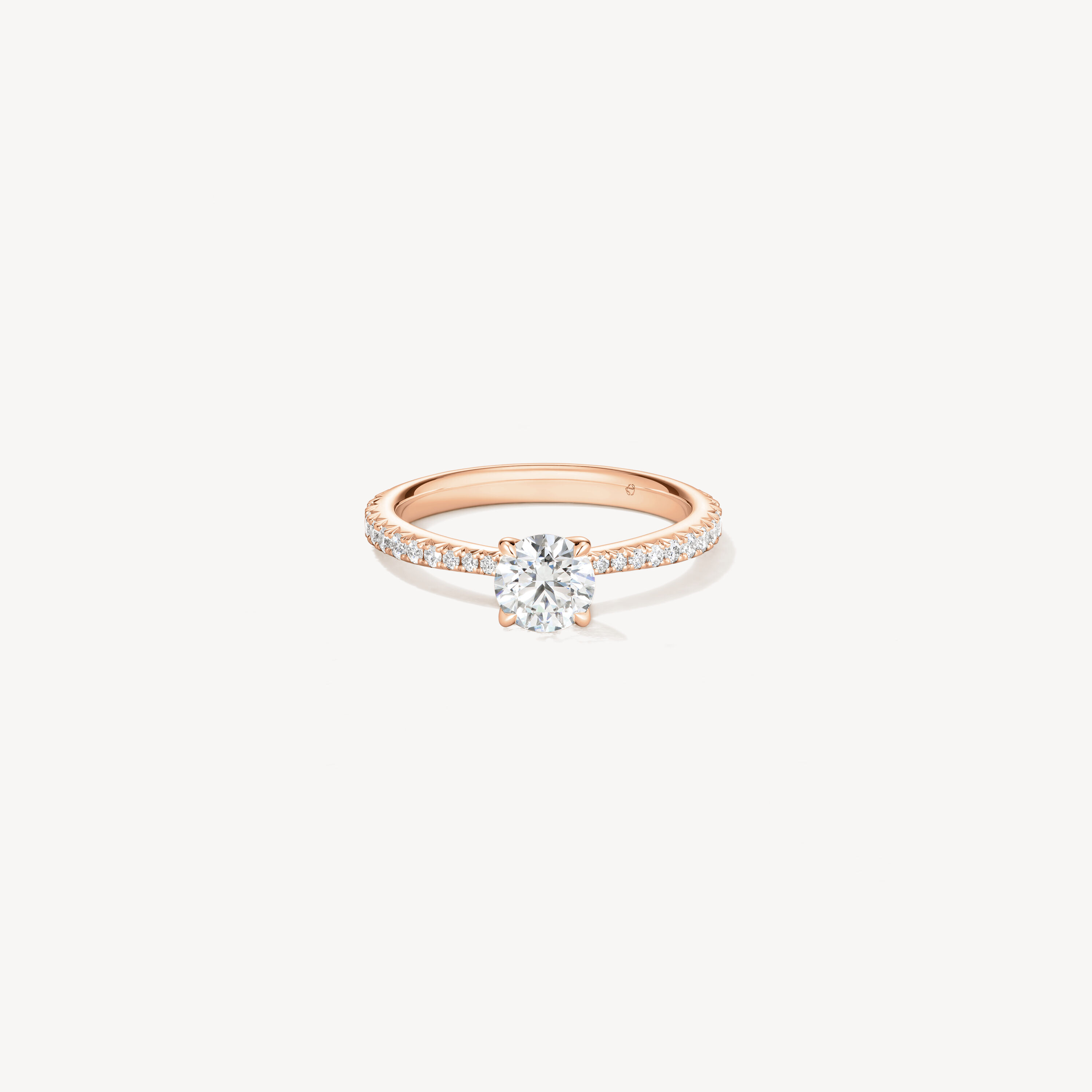 VELA Solitatire Ring With Diamond Band, 18K Rose Gold, large